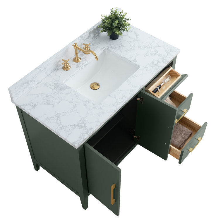 42'' Vintage Green Single Sink Bathroom Vanity with Golden Brushed Hardware