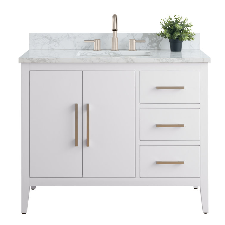 42'' White MDF Freestanding Single Bathroom Vanity with Engineered Marble Top
