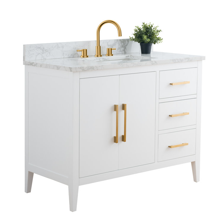 42'' White and Golden Brushed Freestanding Single Sink Bathroom Vanity