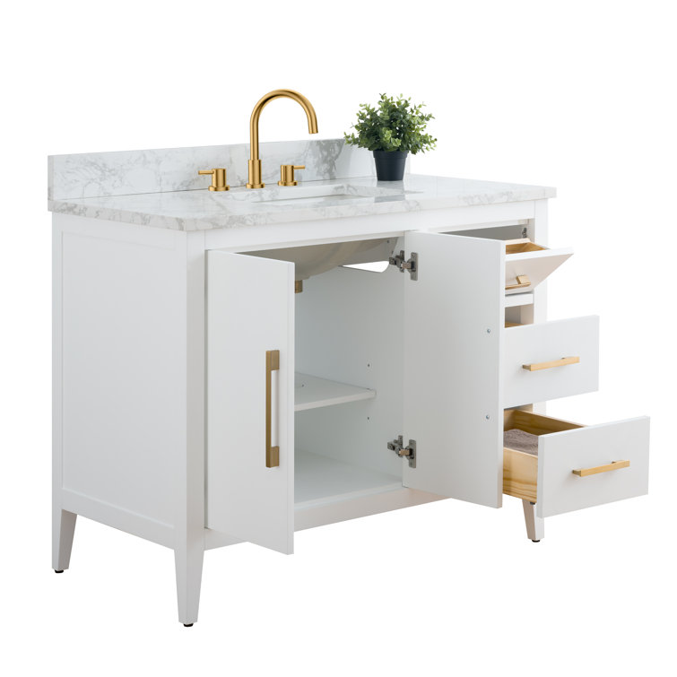 42'' White and Golden Brushed Freestanding Single Sink Bathroom Vanity