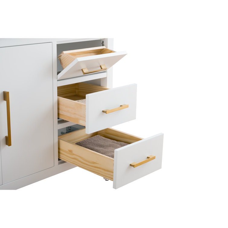 42'' White and Golden Brushed Freestanding Single Sink Bathroom Vanity