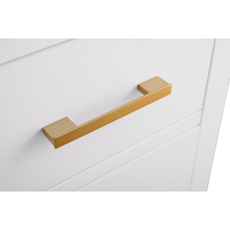 42'' White and Golden Brushed Freestanding Single Sink Bathroom Vanity