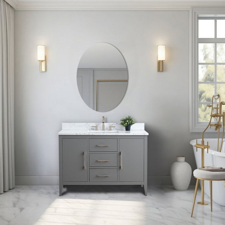 48" Cashmere Gray Single Bathroom Vanity with Engineered Marble Top