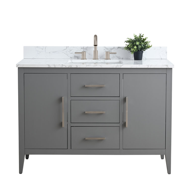 48" Cashmere Gray Single Bathroom Vanity with Engineered Marble Top