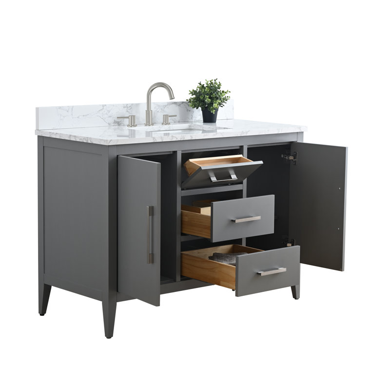 48" Cashmere Gray Single Bathroom Vanity with Engineered Marble Top