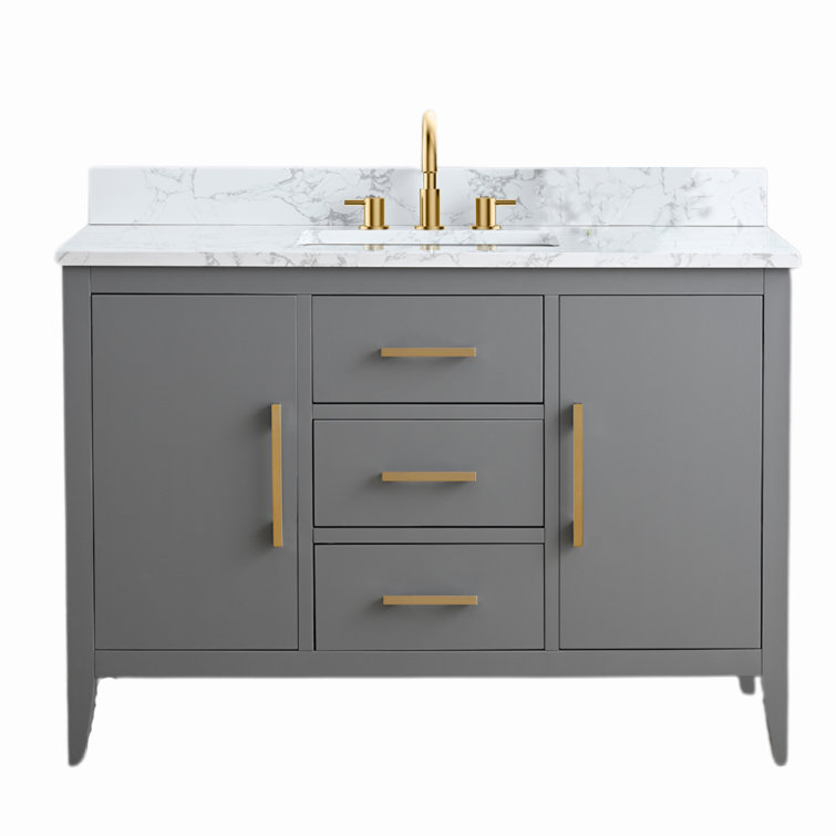 48" Cashmere Gray Single Bathroom Vanity with Engineered Marble Top