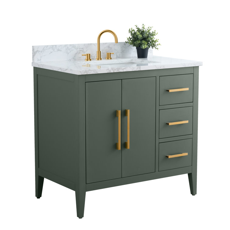 Vintage Green 36" Single Bathroom Vanity with Gold Hardware