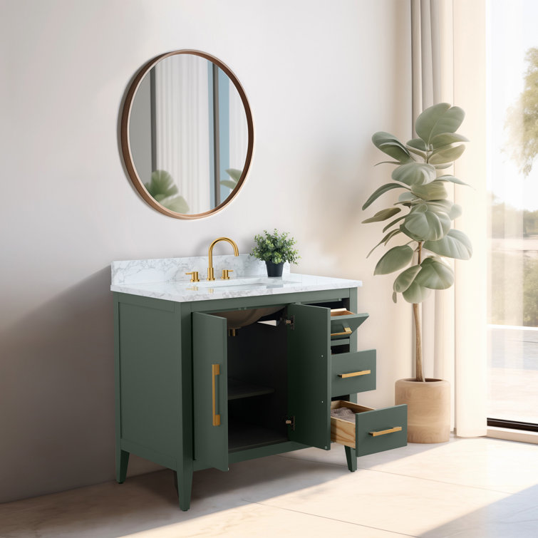 Vintage Green 36" Single Bathroom Vanity with Gold Hardware