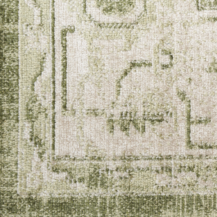 Ivory Green Floral Medallion Machine Washable Area Rug 8x10