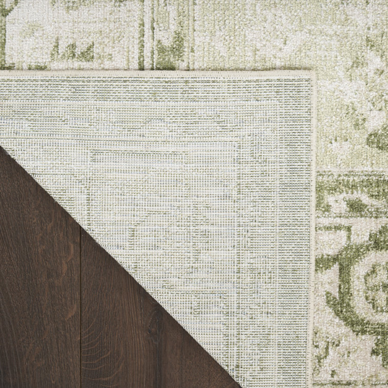 Ivory Green Floral Medallion Machine Washable Area Rug 8x10