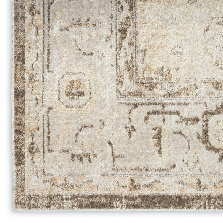 Astra Beige Floral Synthetic Rectangular Washable Area Rug