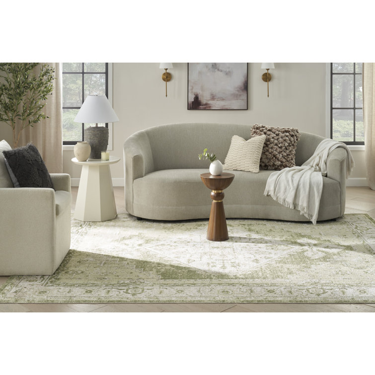 Ivory Green Floral Medallion Machine Washable Area Rug 8x10