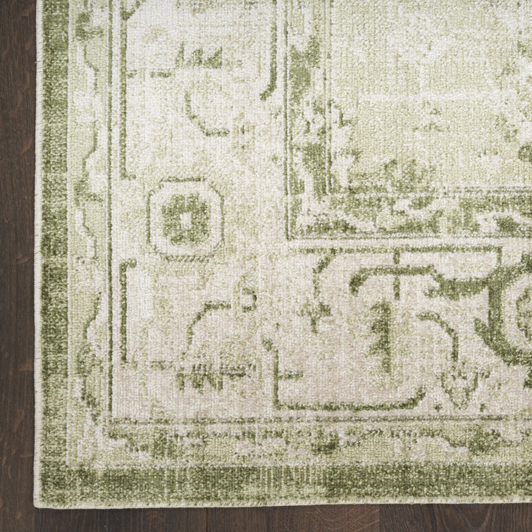 Ivory Green Floral Medallion Machine Washable Area Rug 8x10