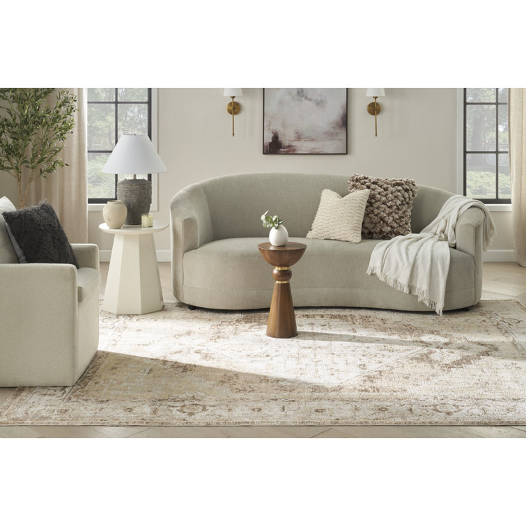 Astra Beige Floral Synthetic Rectangular Washable Area Rug
