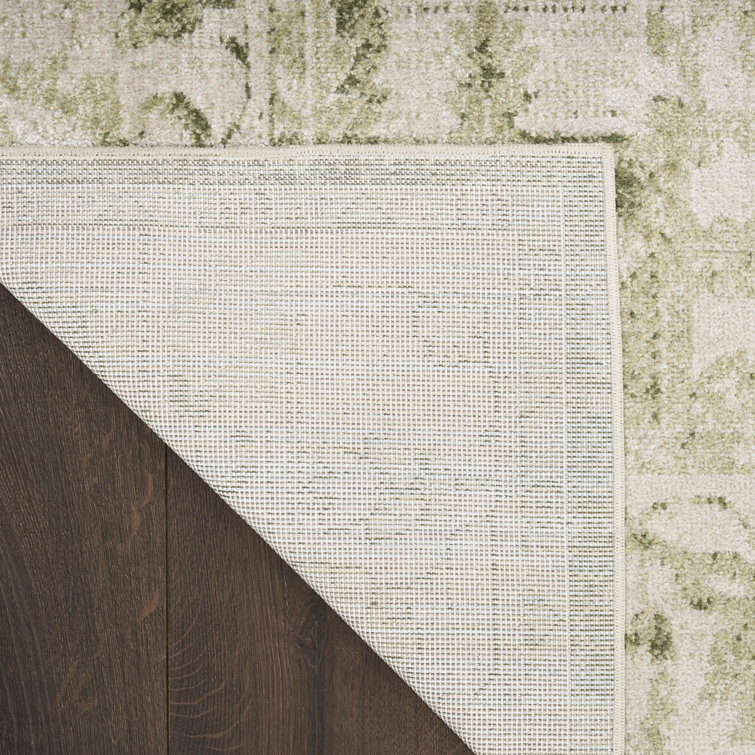 Ivory Green Synthetic Medallion 3'3" x 5' Machine Washable Area Rug