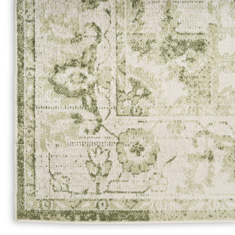 Ivory Green Synthetic Medallion 3'3" x 5' Machine Washable Area Rug
