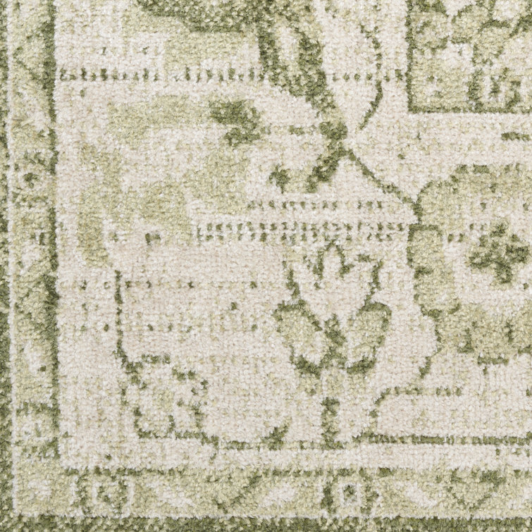 Ivory Green Synthetic Medallion 3'3" x 5' Machine Washable Area Rug