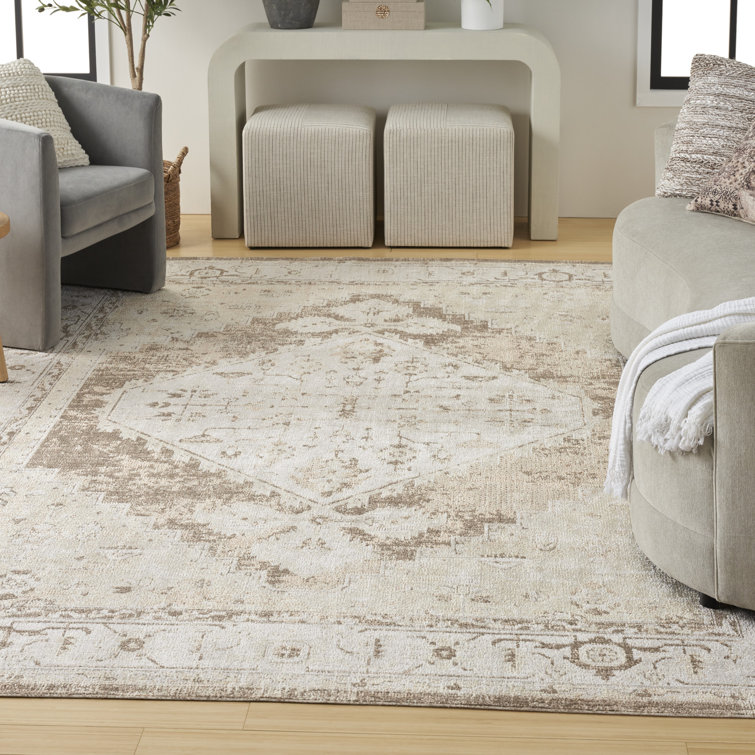 Astra Beige Floral Synthetic Rectangular Washable Area Rug