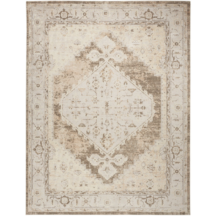 Astra Beige Floral Synthetic Rectangular Washable Area Rug