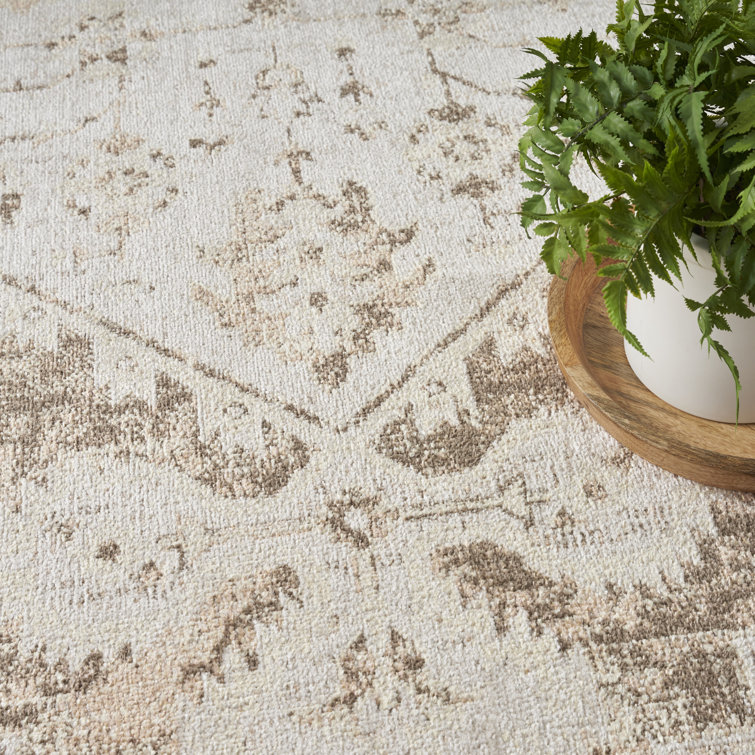 Astra Beige Floral Synthetic Rectangular Washable Area Rug