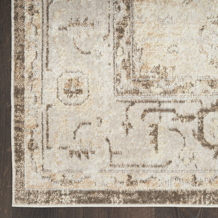 Astra Beige Floral Synthetic Rectangular Washable Area Rug