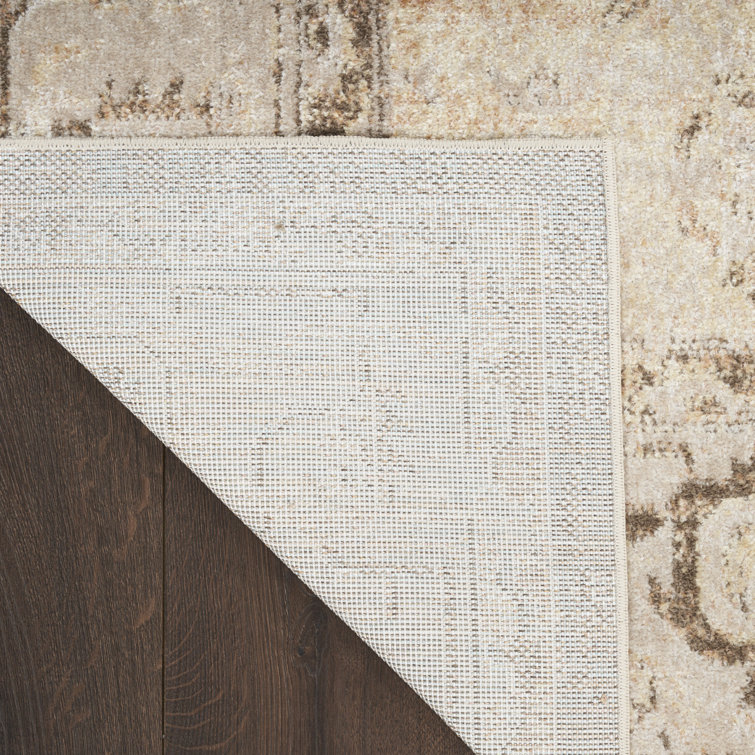 Astra Beige Floral Synthetic Rectangular Washable Area Rug