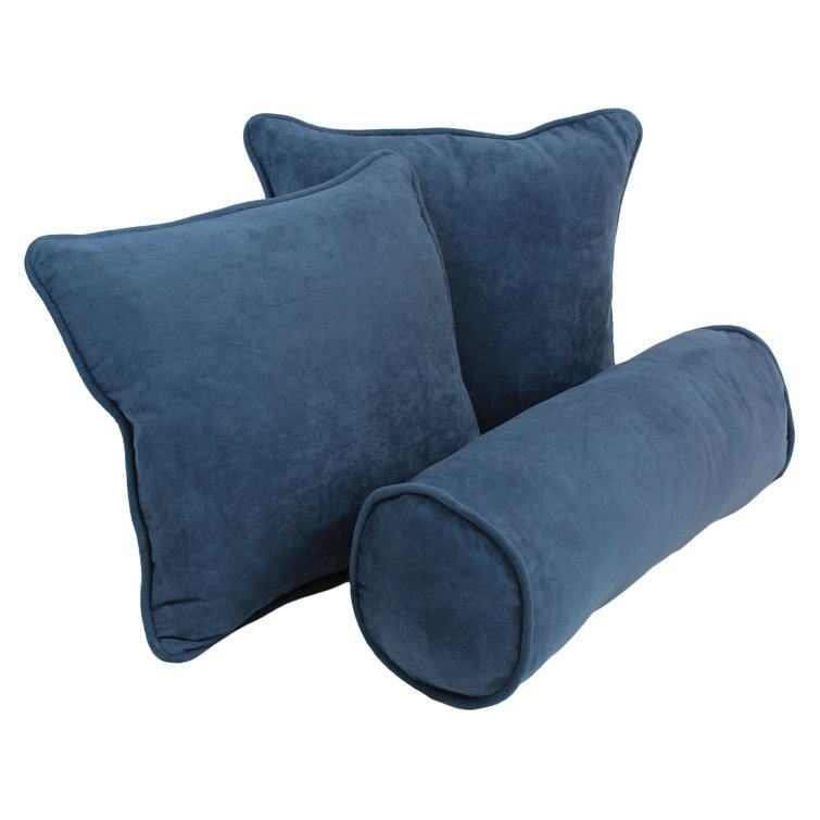 Indigo Microsuede Reversible Throw Pillow Set with Bolster