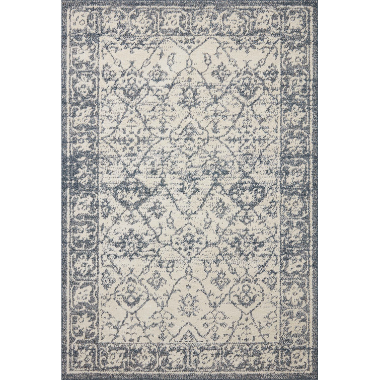 Ivory and Blue Rectangular Synthetic Area Rug 9'2" x 13'