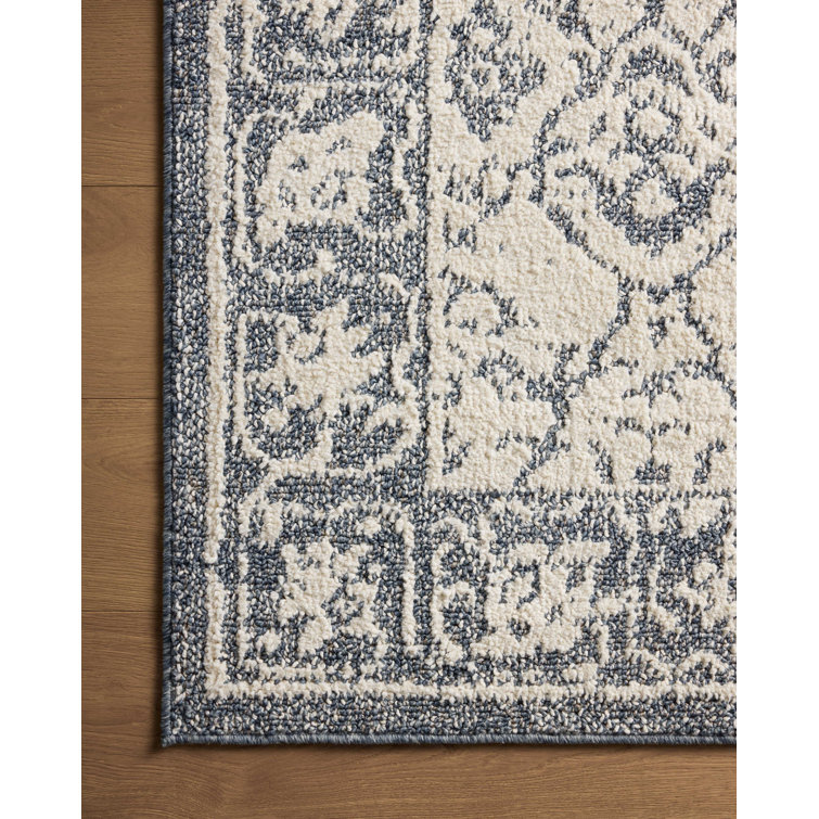 Ivory and Blue Rectangular Synthetic Area Rug 9'2" x 13'