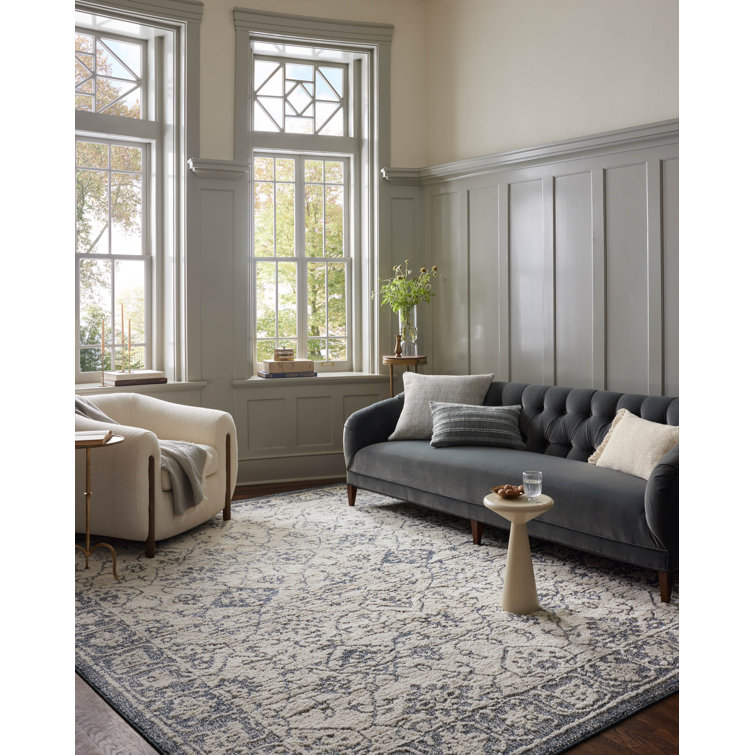 Ivory and Blue Rectangular Synthetic Area Rug 9'2" x 13'