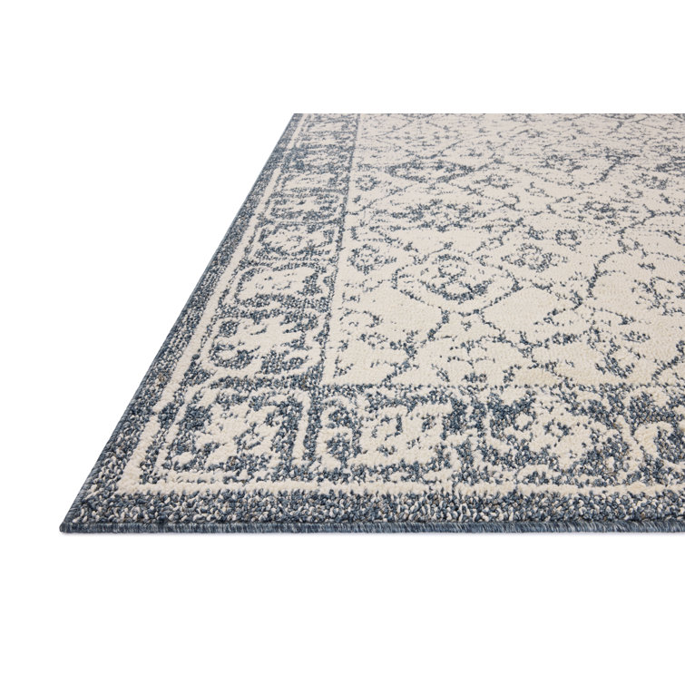 Ivory and Blue Rectangular Synthetic Area Rug 9'2" x 13'