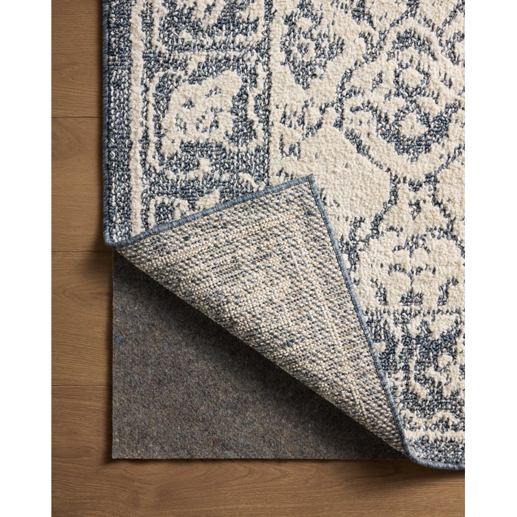 Ivory and Blue Rectangular Synthetic Area Rug 9'2" x 13'