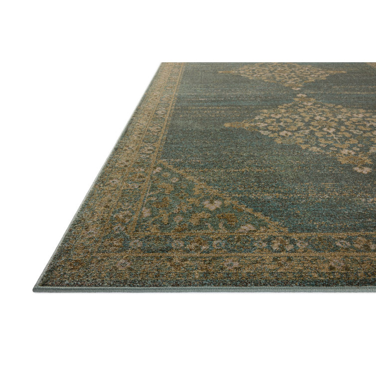 Aqua and Wheat Traditional Wool Cotton Area Rug 8'10" x 12'