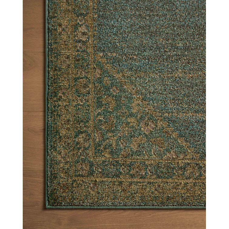 Aqua and Wheat Traditional Wool Cotton Area Rug 8'10" x 12'