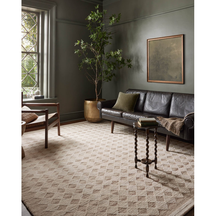 Ivory and Beige Hand-Tufted Wool Rectangular Rug 2x4