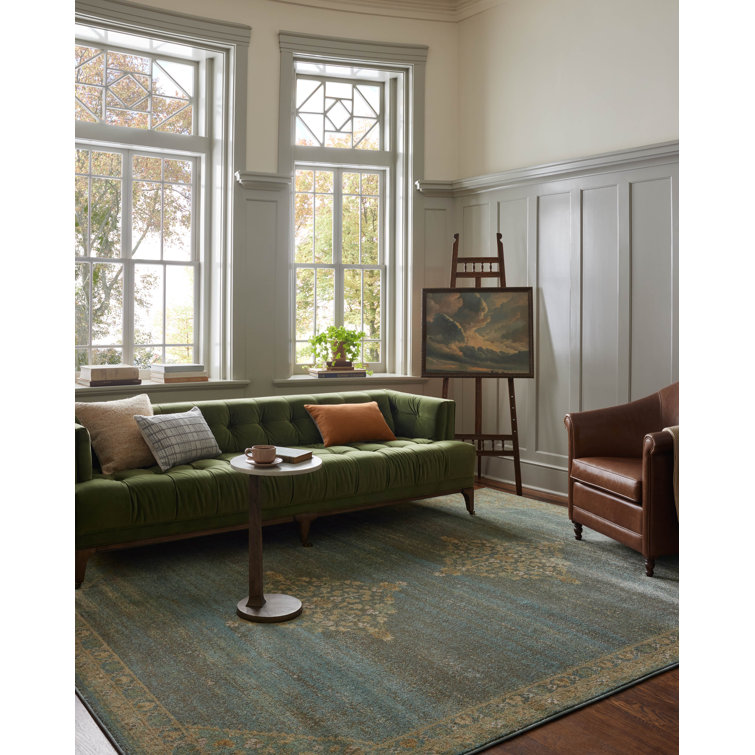 Aqua and Wheat Traditional Wool Cotton Area Rug 8'10" x 12'