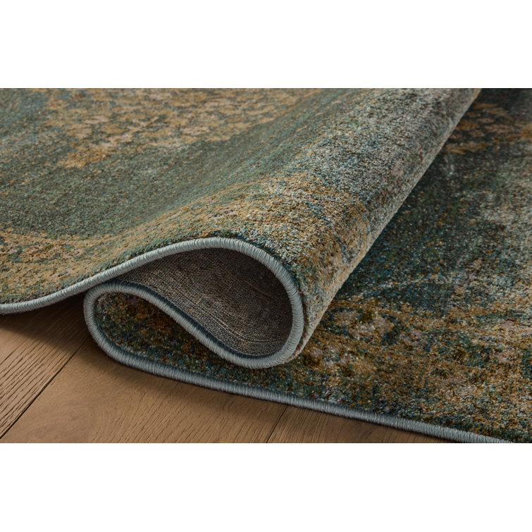 Aqua and Wheat Traditional Wool Cotton Area Rug 8'10" x 12'