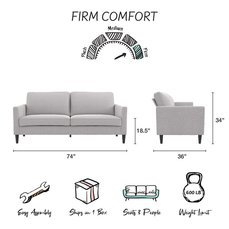 Light Gray Linen 67'' Wood Frame Pillow-Top Arm Sofa