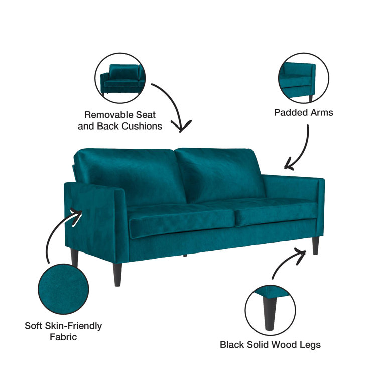 Green Velvet Pillow-Top Arm Sofa with Wood Frame