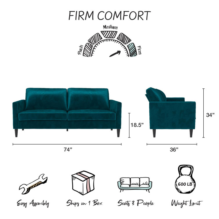 Green Velvet Pillow-Top Arm Sofa with Wood Frame