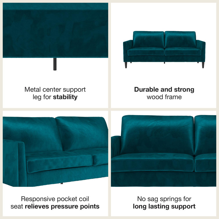 Green Velvet Pillow-Top Arm Sofa with Wood Frame
