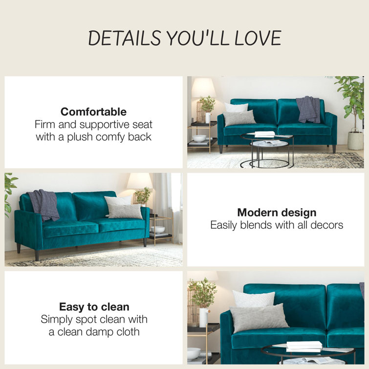 Green Velvet Pillow-Top Arm Sofa with Wood Frame