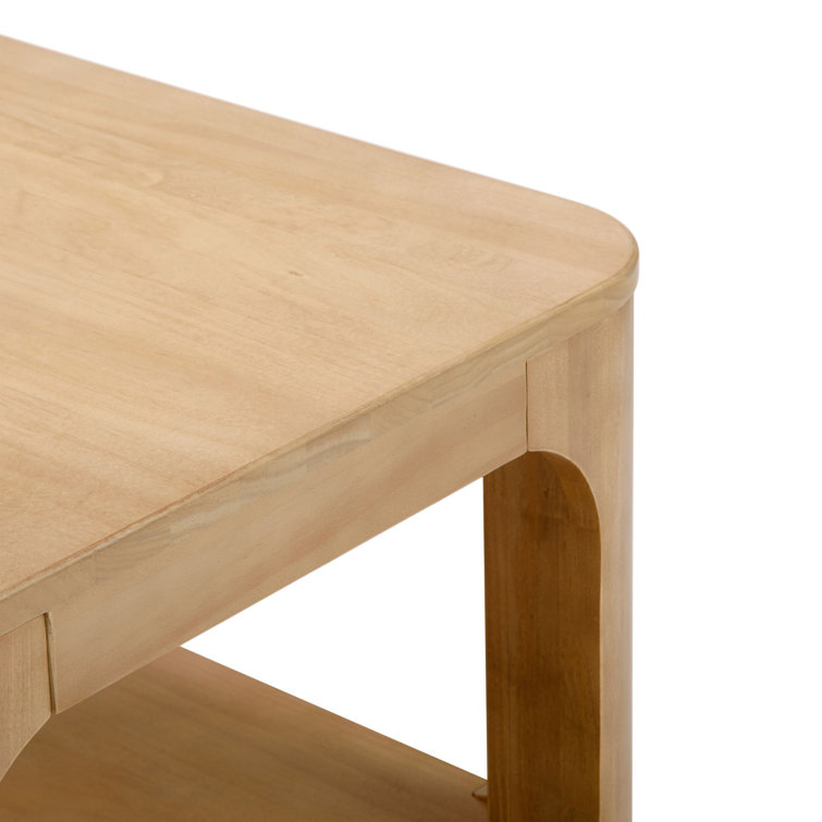 Blonde Pine Rectangular Coffee Table with Storage Shelf