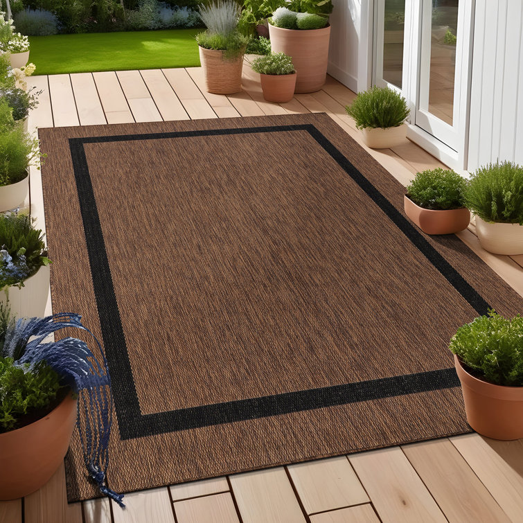Brown and Black Rectangular Synthetic Indoor/Outdoor Rug