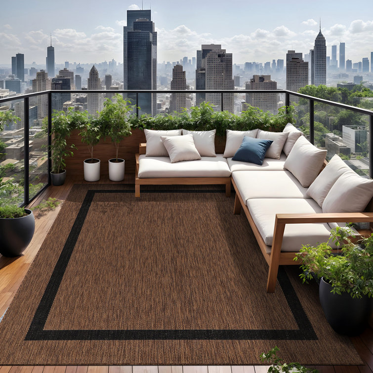 Brown and Black Rectangular Synthetic Indoor/Outdoor Rug