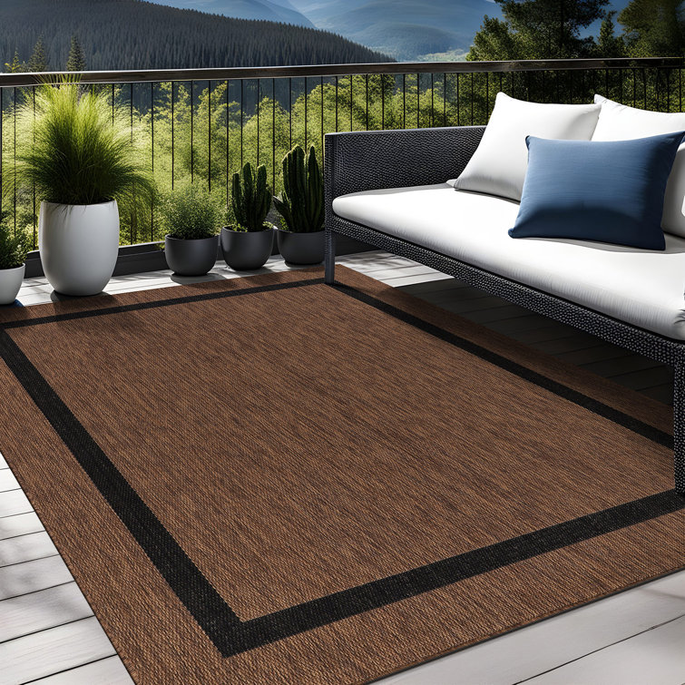 Brown and Black Rectangular Synthetic Indoor/Outdoor Rug