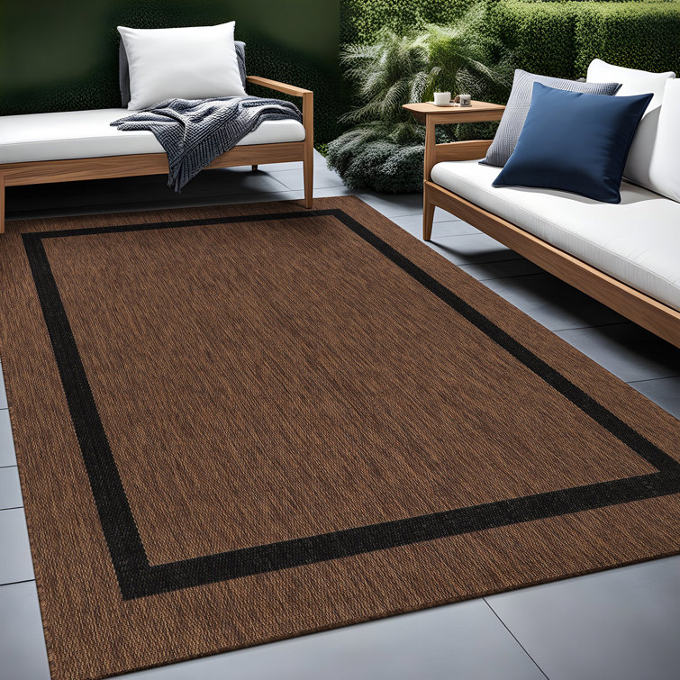 Brown and Black Rectangular Synthetic Indoor/Outdoor Rug