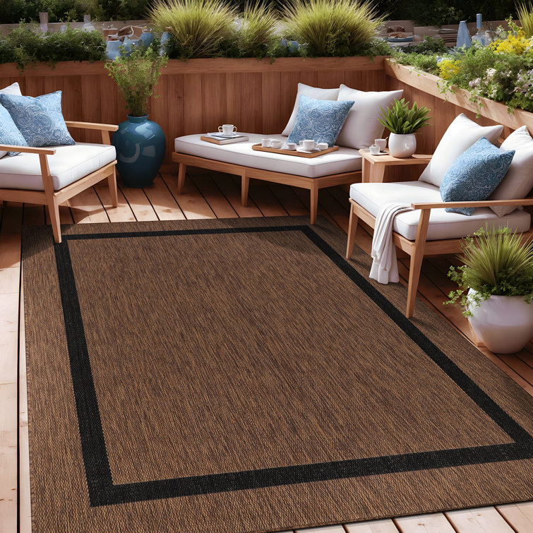 Brown and Black Rectangular Synthetic Indoor/Outdoor Rug