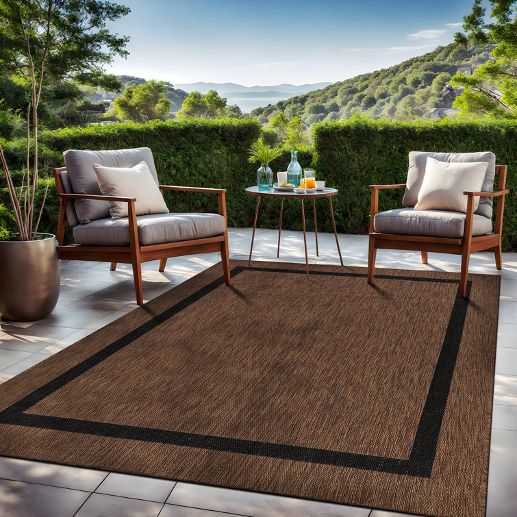 Brown and Black Rectangular Synthetic Indoor/Outdoor Rug