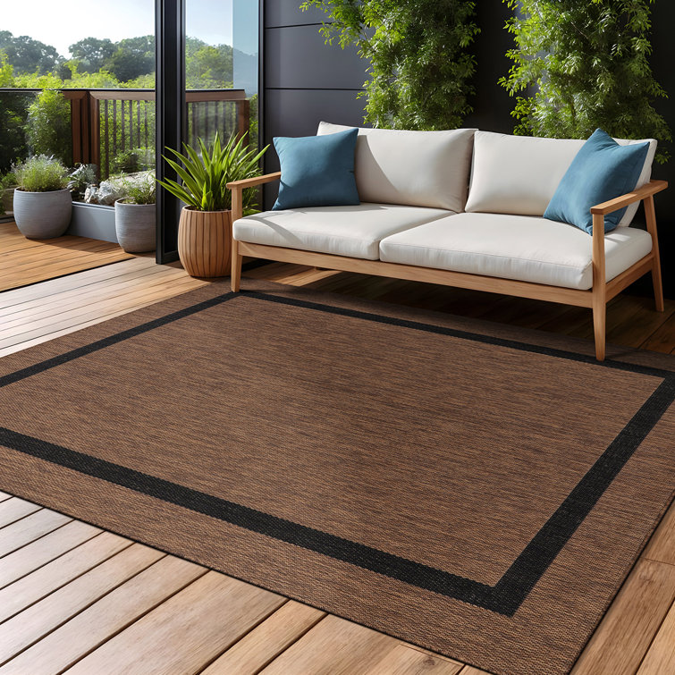 Brown and Black Rectangular Synthetic Indoor/Outdoor Rug